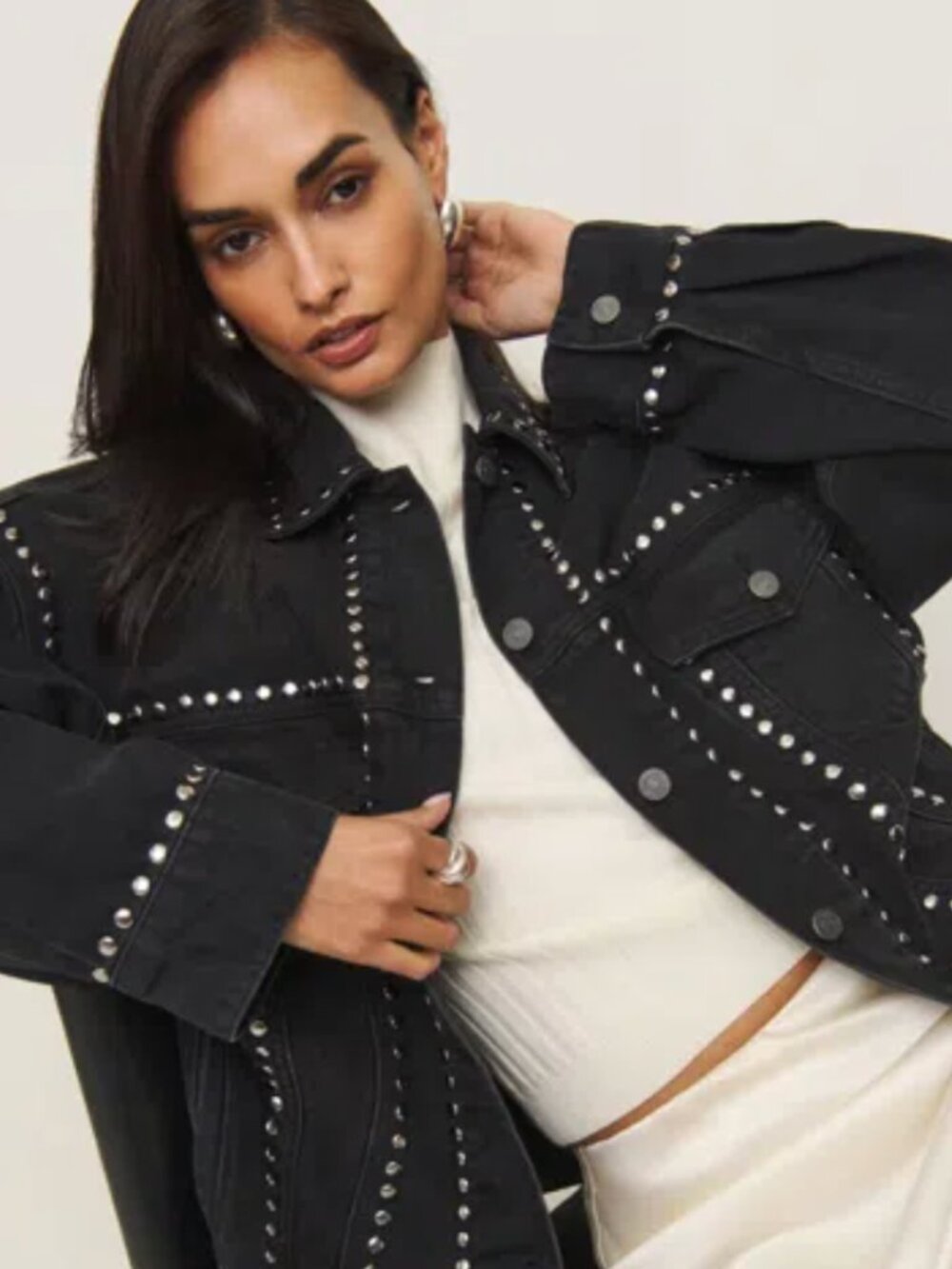 Reformation Brooks Oversized Denim Jacket (Vana Studded)